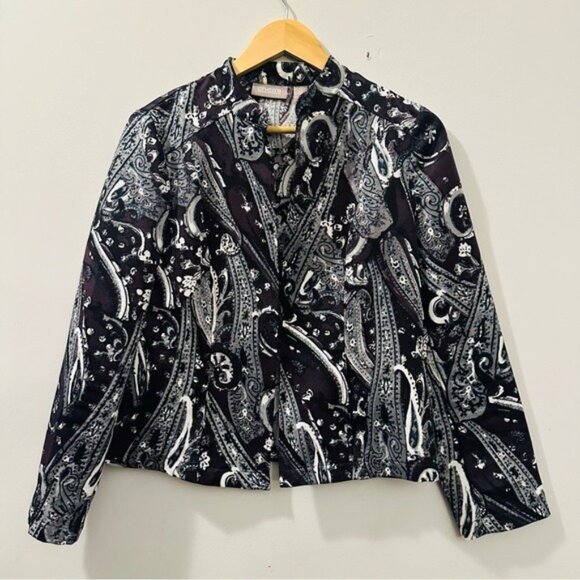 Chico’s Paisley Open Front Jacket Size 0 (4) Purple Black Gray Multicolor - Picture 3 of 12
